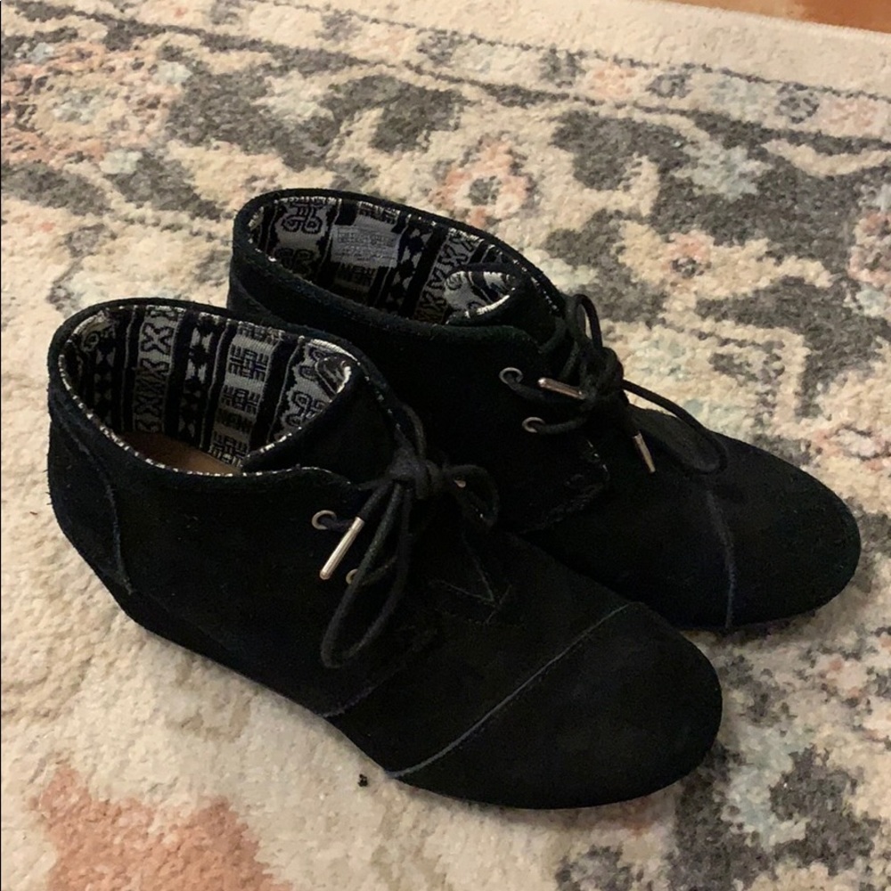 Black suede toms wedges
